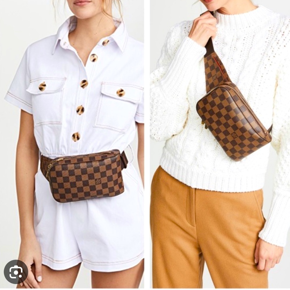 Auth LOUIS VUITTON Geronimo Damier belt bag / sling bag / fanny pack brn checker